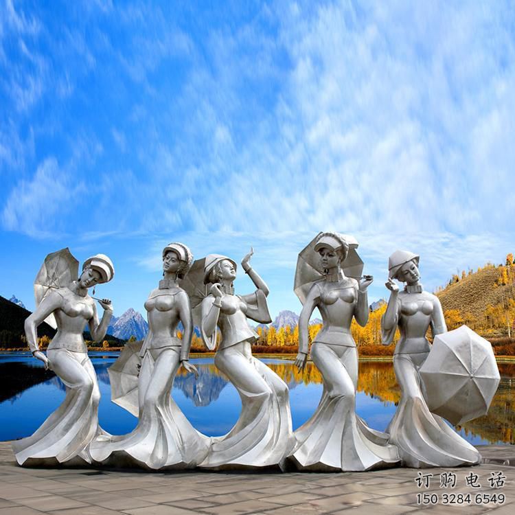 現代美女雕塑廠家 大型別墅區擺件 歐式不銹鋼美女雕塑廠