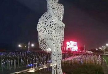 現(xiàn)代少女雕塑廠家 大型別墅區(qū)擺件 鏤空不銹鋼少女雕塑廠