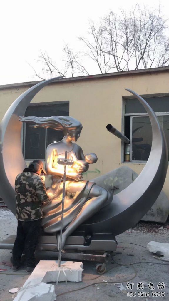 戶(hù)外母子雕塑廠家 噴漆小品 現(xiàn)代不銹鋼母子雕塑定做