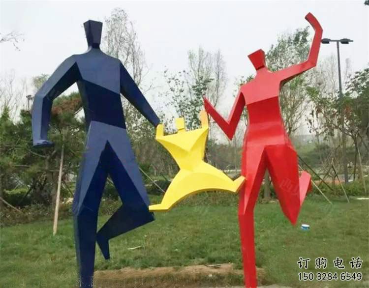 烤漆母子雕塑廠家 公園小品 戶外不銹鋼幾何母子雕塑