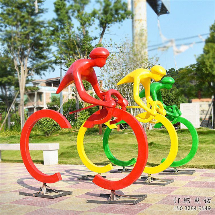 體育騎車雕塑廠家 剪影運動小品 商業街不銹鋼騎車雕塑廠