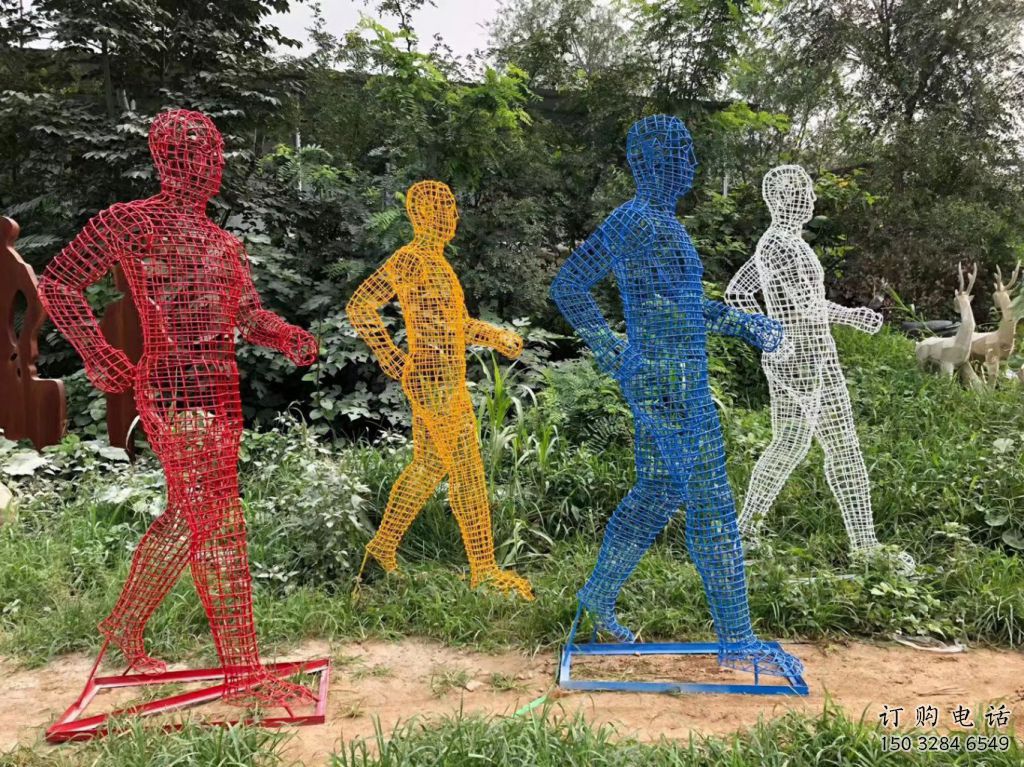 鏤空跑步雕塑廠家 園林小品  抽象不銹鋼跑步雕塑價格