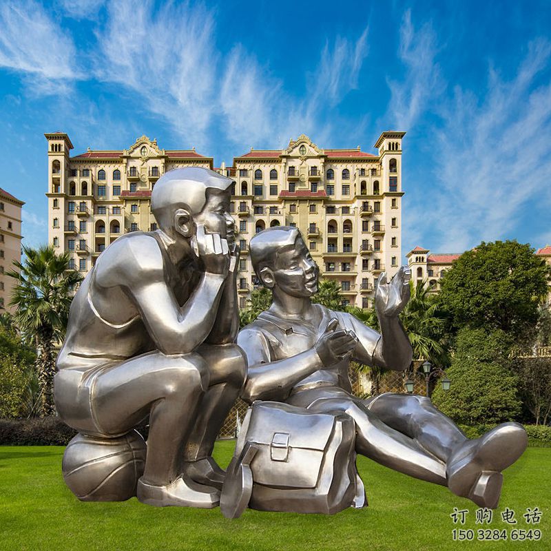 公園學生雕塑廠家 戶外擺件  校園不銹鋼學生雕塑實景圖