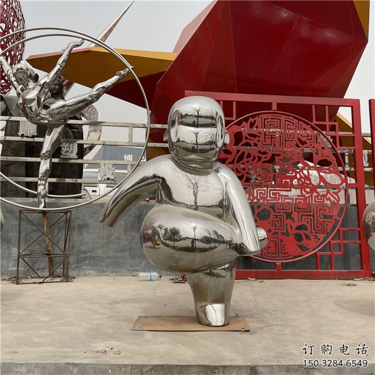 廣場娃娃雕塑廠家 鏡面小品  抽象不銹鋼娃娃雕塑廠