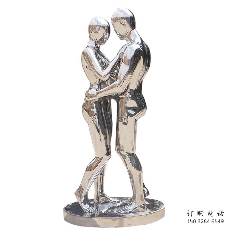 鏡面戀人雕塑廠家 大型擺件  現代不銹鋼戀人雕塑定做