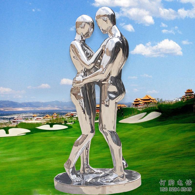 現代戀人雕塑廠家 大型別墅區擺件 鏡面不銹鋼戀人雕塑擺件