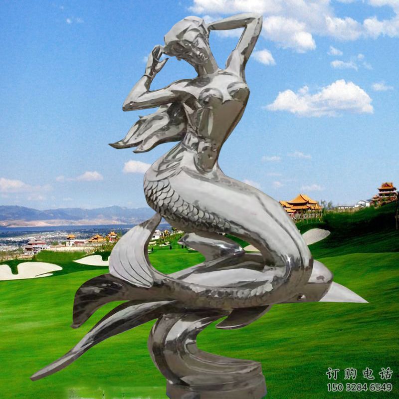 游樂場美人魚雕塑廠家 現代擺件 鏡面不銹鋼美人魚雕塑廠