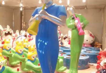現代音樂人雕塑廠家 大型別墅區擺件  彩繪音樂人雕塑廠