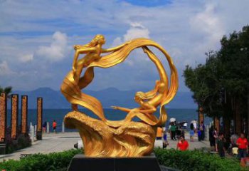 園林美人魚雕塑廠家  烤漆小品 中式不銹鋼美人魚雕塑廠