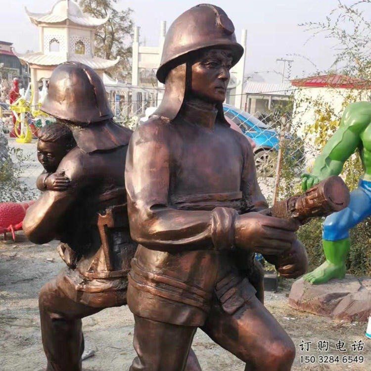 戶外消防員雕塑廠家 噴漆小品  大型消防員雕塑廠