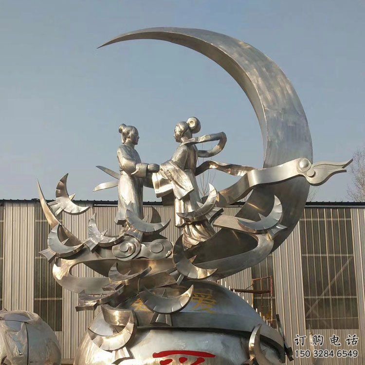 彩繪牛郎織女雕塑廠家 鏡面擺件 街頭牛郎織女雕塑廠