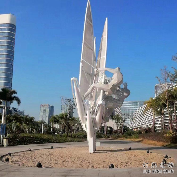 幾何沖浪雕塑廠家  公園小品  現代鏤空不銹鋼沖浪雕塑