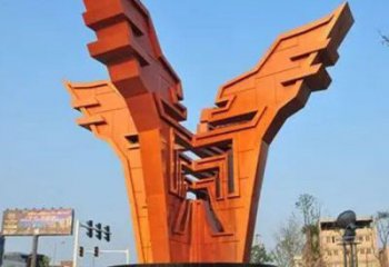 現(xiàn)代地標雕塑廠家 大型擺件  創(chuàng)意烤漆不銹鋼地標雕塑