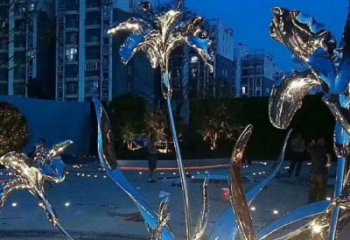 園林蘭花雕塑廠家 鏡面小品 中式創(chuàng)意不銹鋼蘭花雕塑