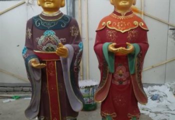 大型金童玉女雕塑廠家 鑄造小品  彩繪金童玉女雕塑