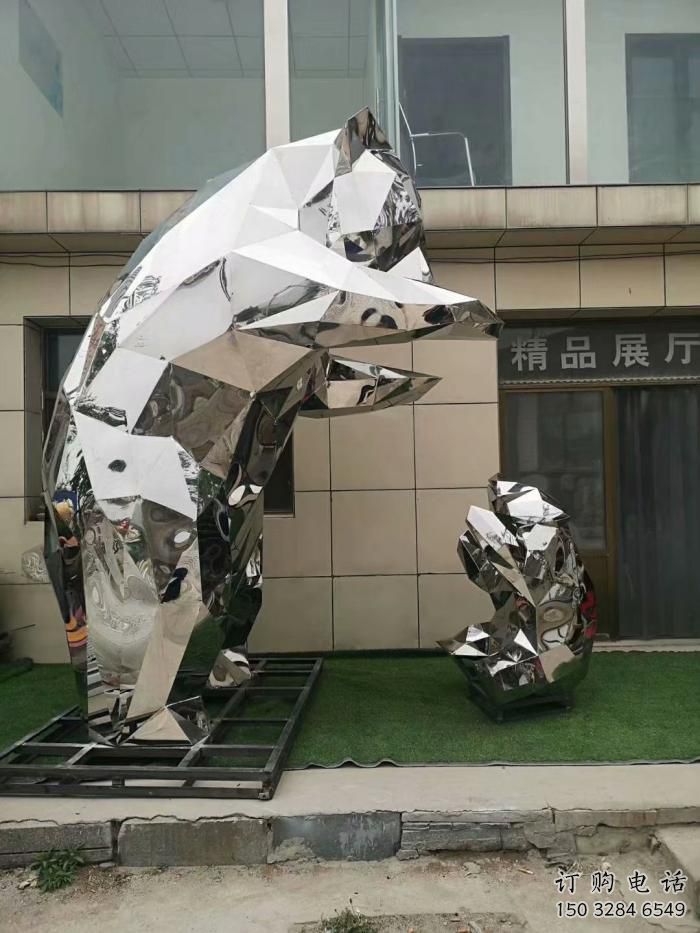 鏡面北極熊雕塑廠家 大型擺件  創意北極熊雕塑廠