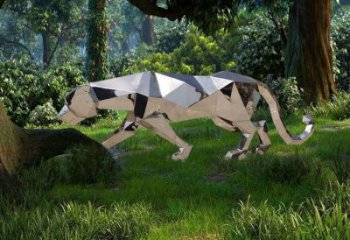 大型金錢豹雕塑廠家 鍛造小品 抽象不銹鋼金錢豹雕塑