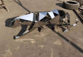 幾何金錢豹雕塑廠家 幼兒園小品  鏡面不銹鋼金錢豹雕塑