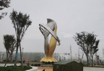 步行街雙魚雕塑廠家 游樂場小品 鑄造不銹鋼雙魚雕塑擺件