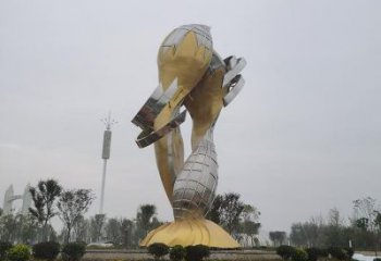 戶外雙魚雕塑廠家 噴漆小品 現代不銹鋼雙魚雕塑擺件