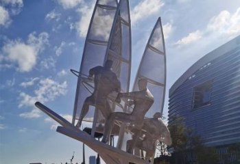 歐式帆船雕塑 現(xiàn)代不銹鋼雕塑制作