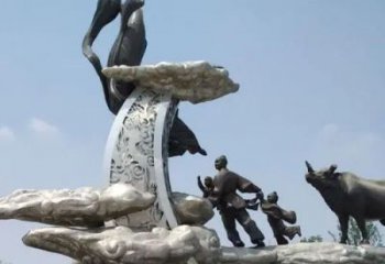 不銹鋼牛郎織女雕塑 店門口彩繪雕塑 步行街擺件