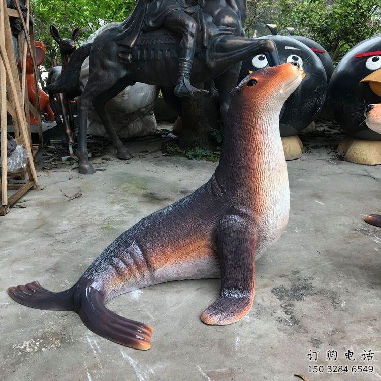 幾何海豹雕塑供應商 庭院仿真雕塑 彩繪擺件
