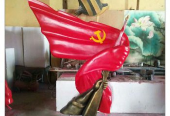 售樓部紅旗雕塑廠家，烤漆發(fā)光雕塑，烤漆題材