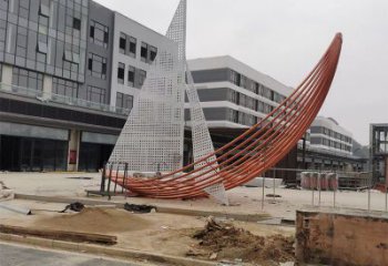 室內(nèi)帆船雕塑生產(chǎn)廠家，拉絲景觀雕塑，抽象效果