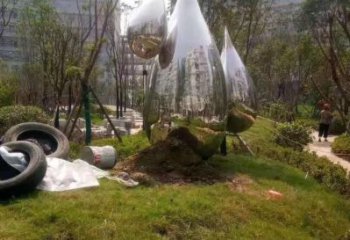 不銹鋼抽象水珠雕塑 鑄造公園雕塑 水景雕塑