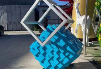 標準噴漆魔方雕塑廠家 中式村口小品 草地雕塑