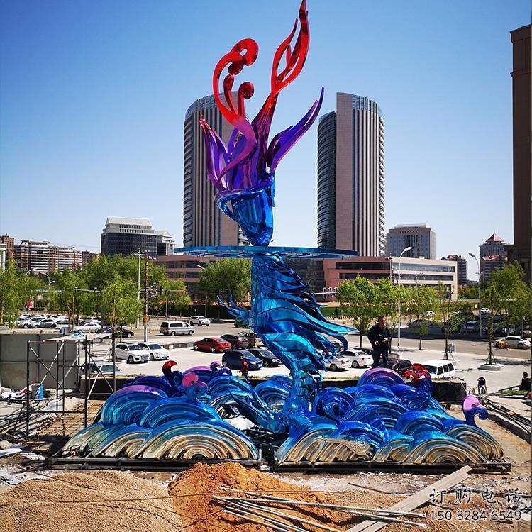 街頭浪花雕塑加工廠家 大型別墅區波浪雕塑 鋼管波浪雕塑