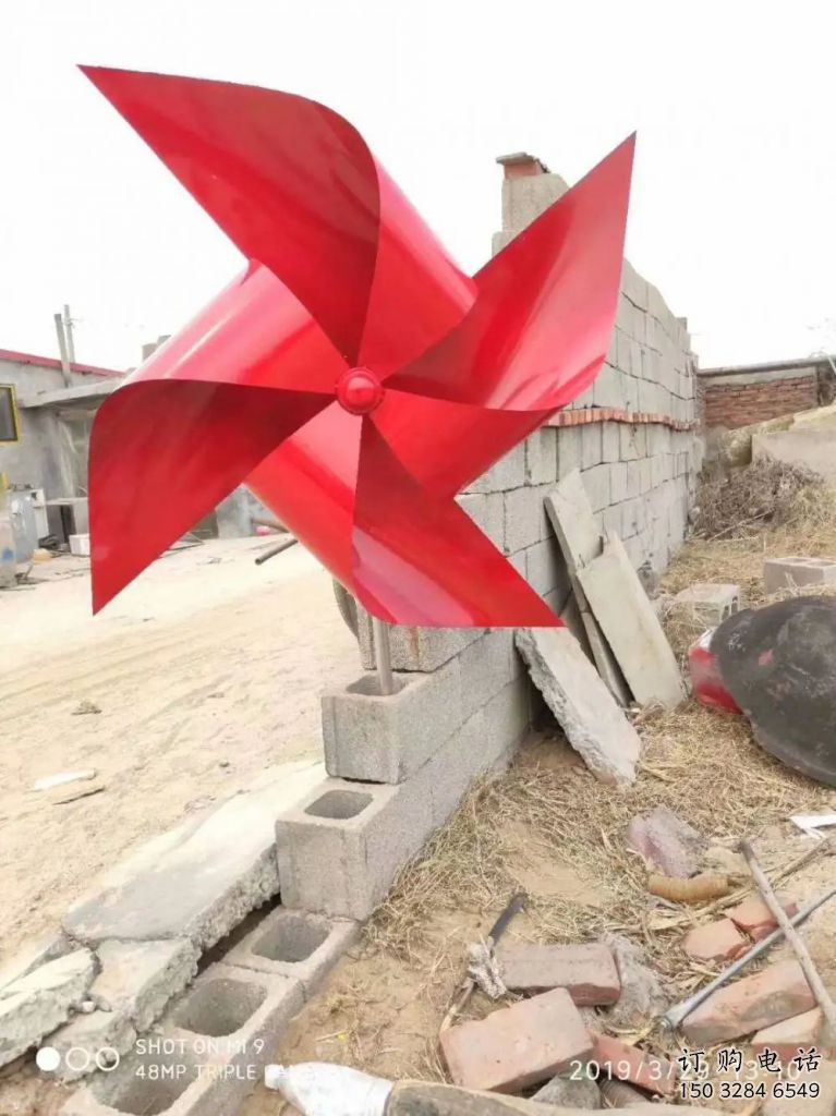 風車雕塑實景展示 仿真風動雕塑 烤漆旋轉雕塑