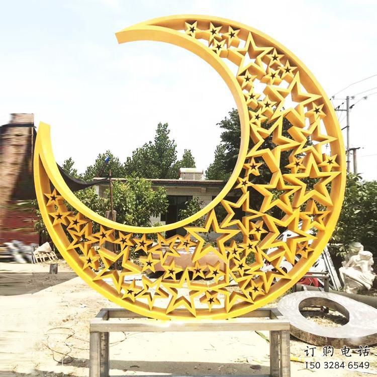 庭院月亮雕塑供應(yīng)商，鍍金歐式雕塑，網(wǎng)格形式
