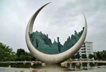 農(nóng)村月亮雕塑制造商，鏤空景觀雕塑，抽象效果