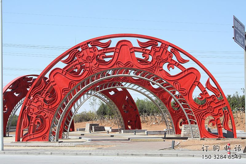 拱門雕塑生產，鏤空烤漆工藝，不銹鋼拱門雕塑廠家