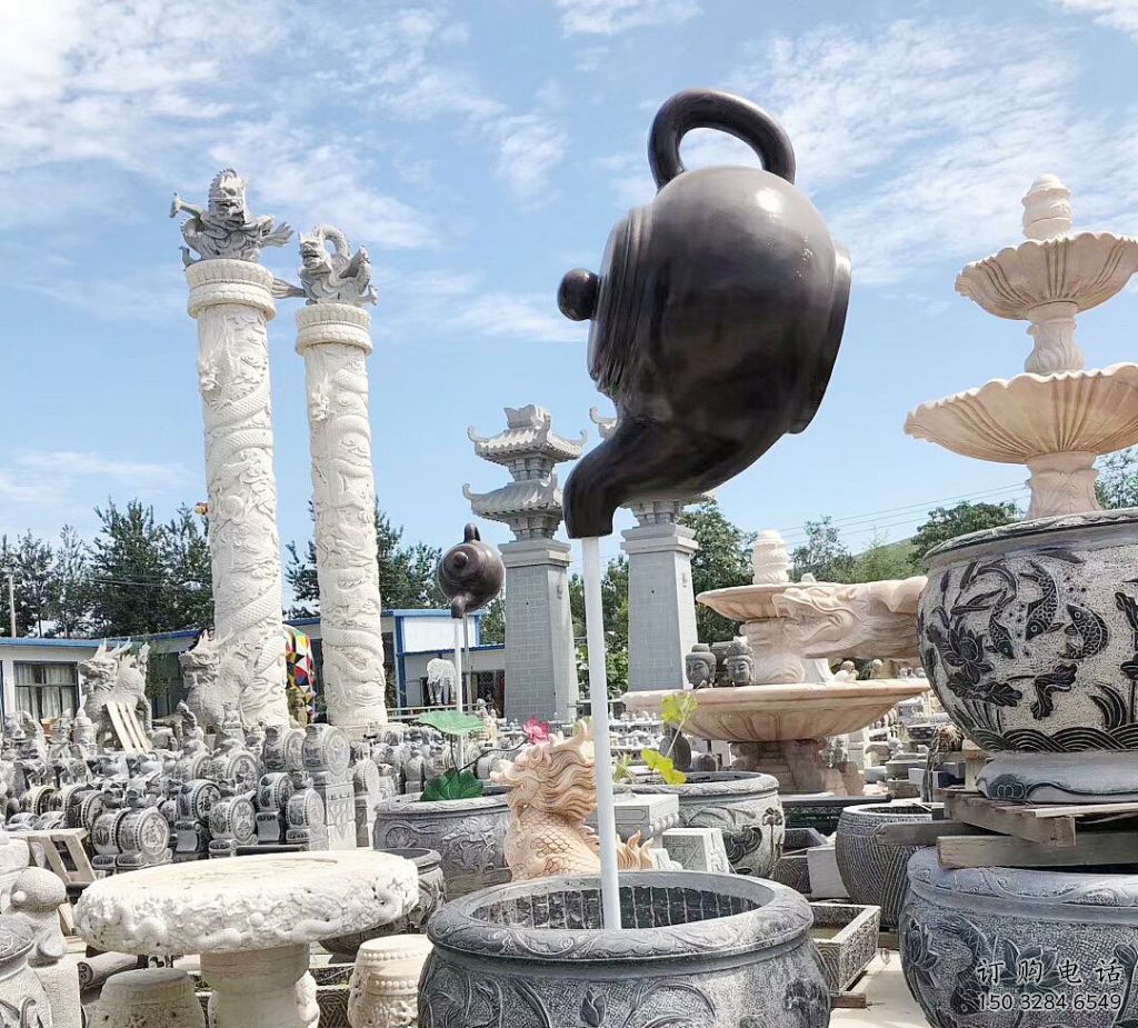 選用大型天壺雕塑 鍛造發光懸空雕塑 房地產流水雕塑