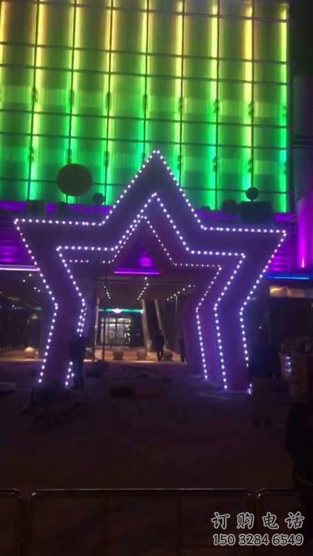 五角星門頭雕塑，燈光不銹鋼門頭雕塑