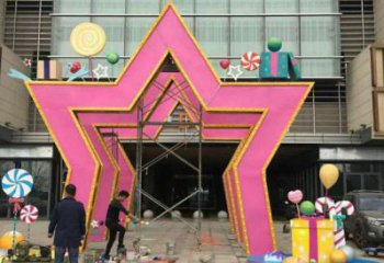 五角星門套雕塑，美陳藝術(shù)概念，不銹鋼大門雕塑展示