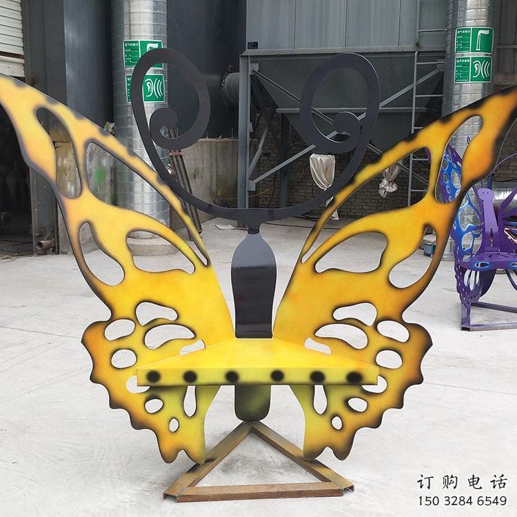 蝴蝶坐凳雕塑，公園小品雕塑，不銹鋼烤漆雕塑