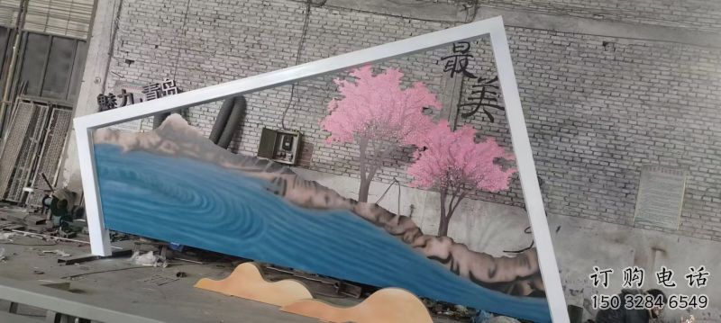 鏤空樹(shù)景墻雕塑，屏風(fēng)元素背景墻雕塑