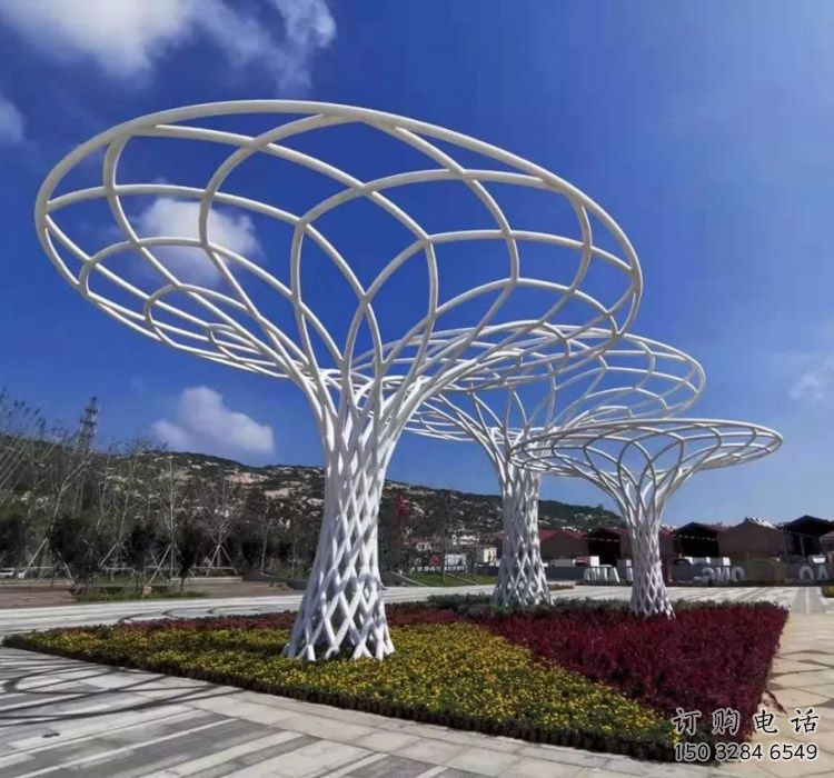 魚簍廊架雕塑，鏤空結構，不銹鋼管廊架雕塑