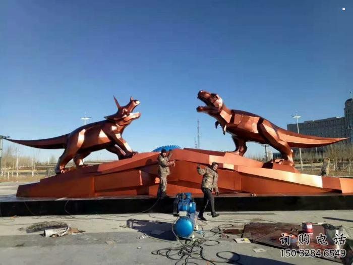 不銹鋼恐龍雕塑指用，景觀雕塑，幾何恐龍雕塑點擊