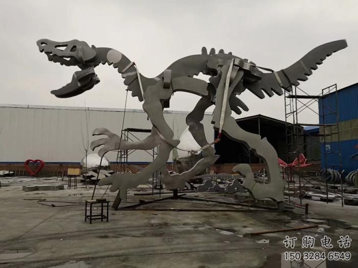 金屬恐龍雕塑制作，陸地擺件，廣場恐龍骨架雕塑制造商