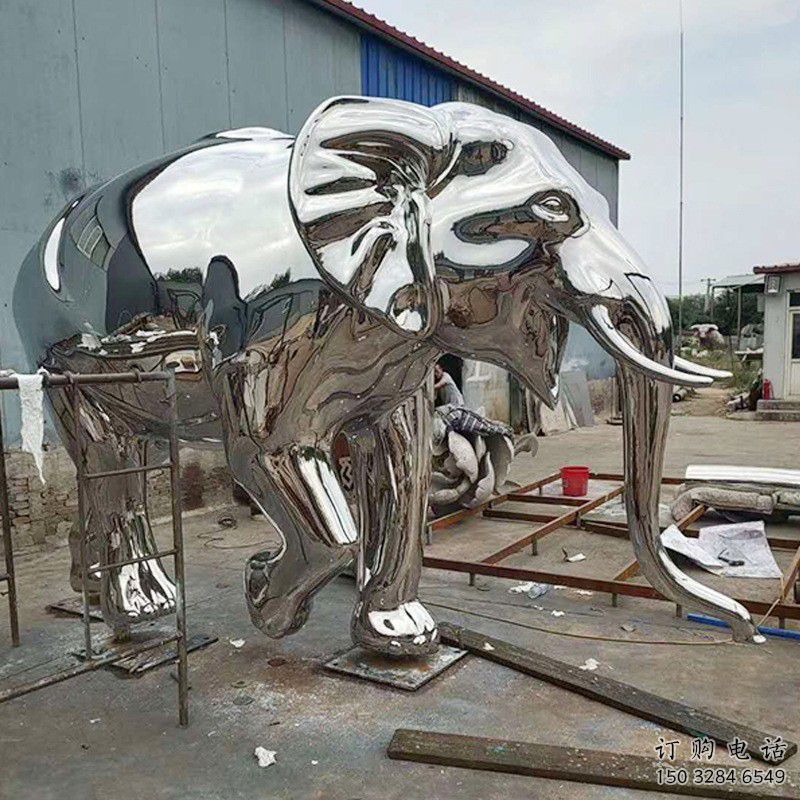 不銹鋼大象雕塑生產，廣場雕塑，鏡面大象雕塑展品