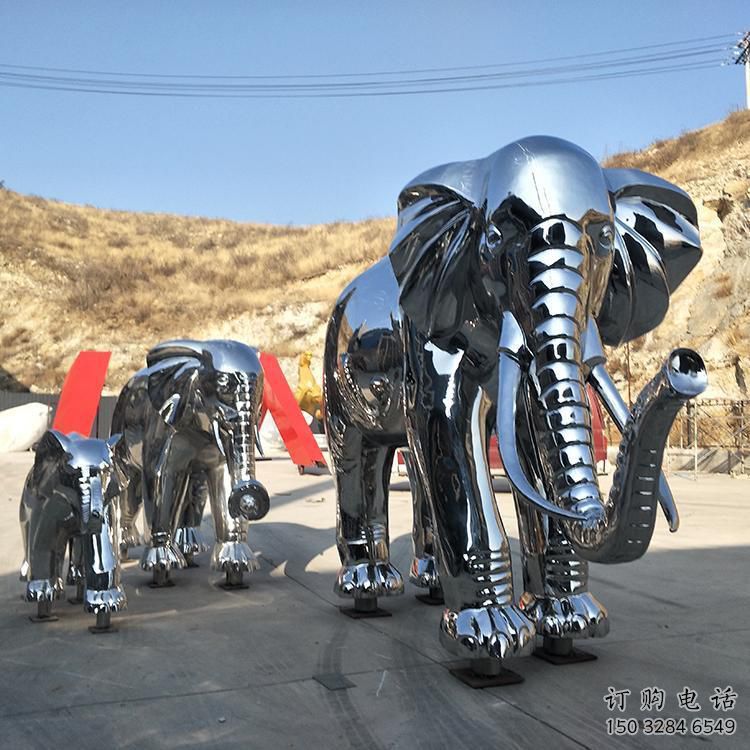 金屬大象雕塑廠家，動物景觀雕塑，不銹鋼動物雕塑提供