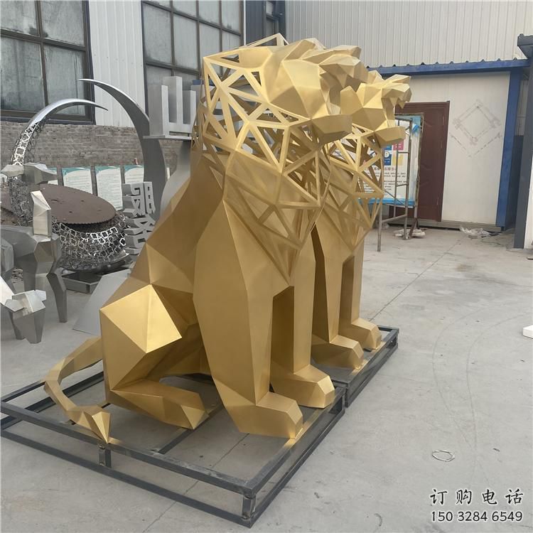 現代獅子雕塑定制，中式工藝，景觀不銹鋼獅子雕塑優價
