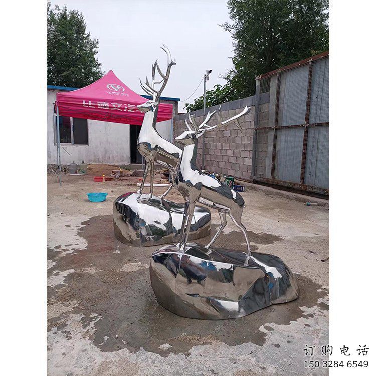 廣場小鹿雕塑批發，廣場系列，鏡面小鹿雕塑定價