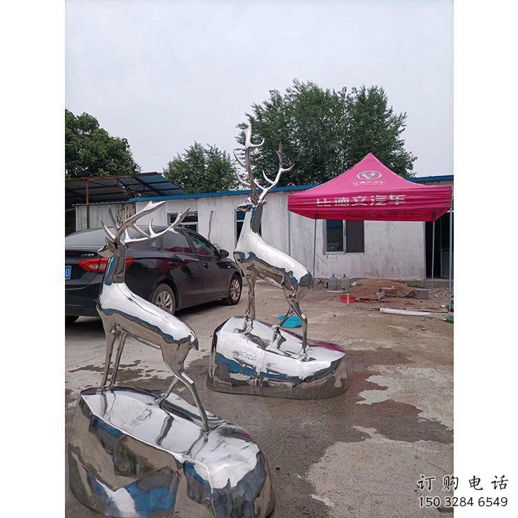 現代小鹿雕塑定制，中式工藝，鏡面仿真小鹿雕塑優價