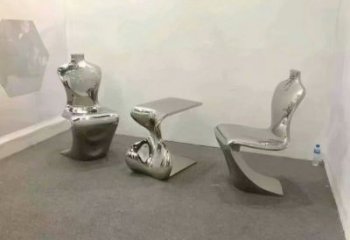 幾何坐凳雕塑，鏡面工藝，不銹鋼坐凳雕塑廠家